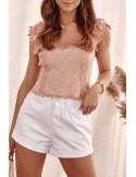 Short blouse with ruffles and guipure, pink 517 - Online store - Boutique